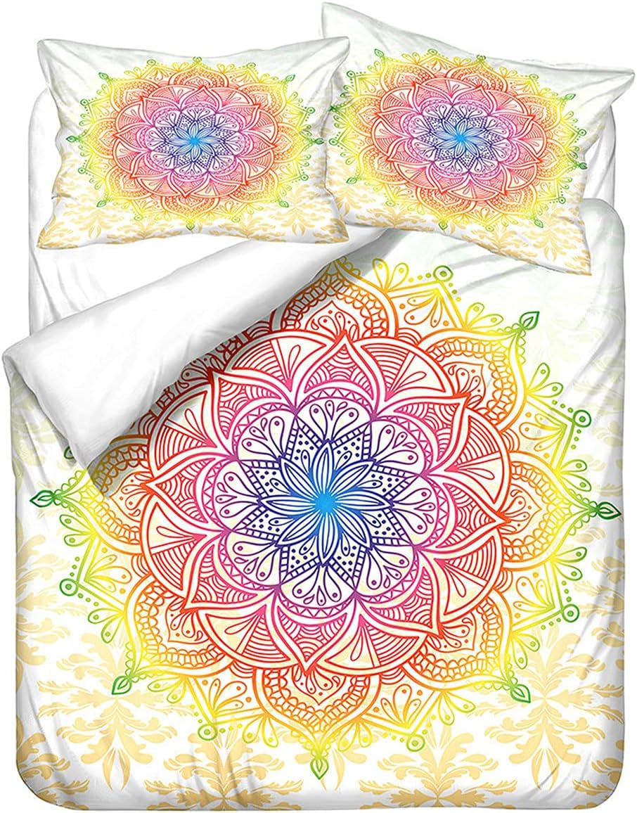 Grosstor Unisex Bohemian Bedding Set Man Woman Duvet Cover, Floral Boho Indian Style Polyester Bedroom Decor Quilt Cover And Pillowcase 75*50Cm