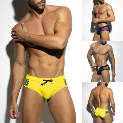 Cueca de Natação Masculina de Verão Baixa com Cordão Sexy Estampa de Pontos Calções de Banho Roupa de Banho