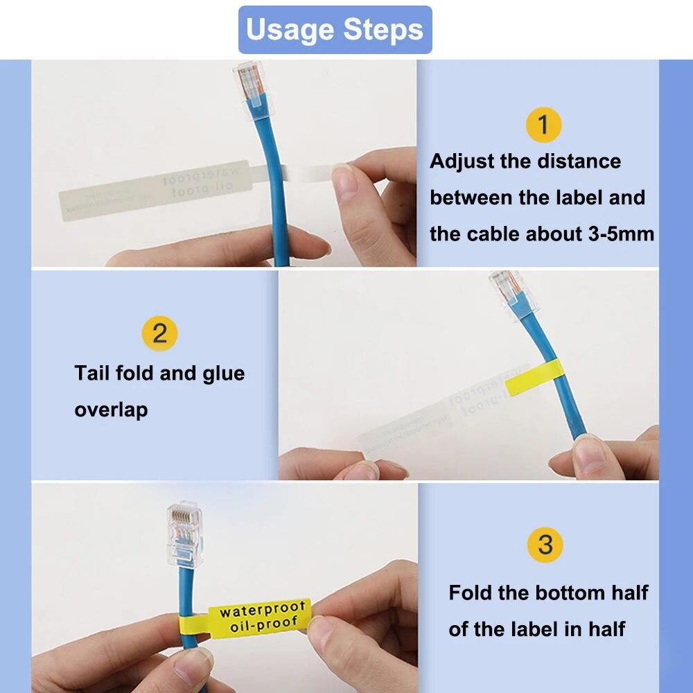 5Rolls D101 D11 D110 Label Printer Machine Cable Label Flag Pigtail Network Cable Paper Thermal Sticker Waterproof