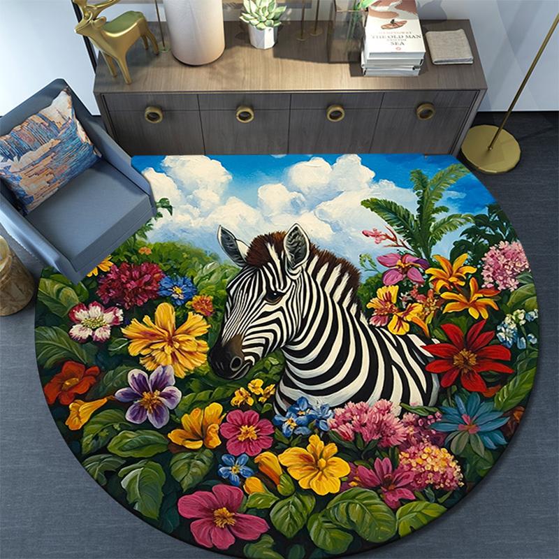 Zebra Round Area Rug,Carpet Rug for Living Room Bedroom Sofa Playroom Decor,Non-slip Floor Mat
