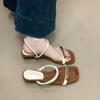 MUKEKe Korean version solid color one-word drag 2025 summer new summer low heel two wear one-word sandals