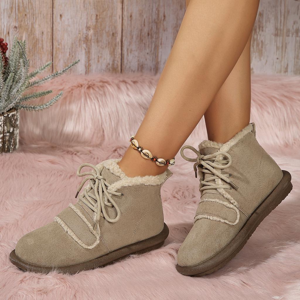 ThickBottom Flocking Snow Boots Women Shoes Autumn Winter Season New Fleece Thickened Cotton Boots Anti-slip Warm Wear Resistant