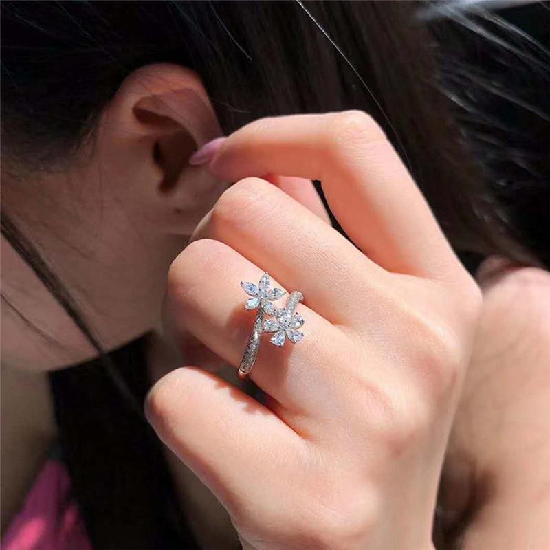 Sterling Flower Finger Rings for Lady Luxury Inlaid AAA CZ Fashion Opening Rings Women's Finger Accessories Gift
