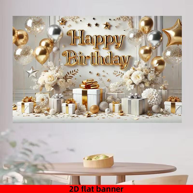 Sfondo 2D Luxe Oro Floreale Buon Compleanno per Studio & Parete Selfie