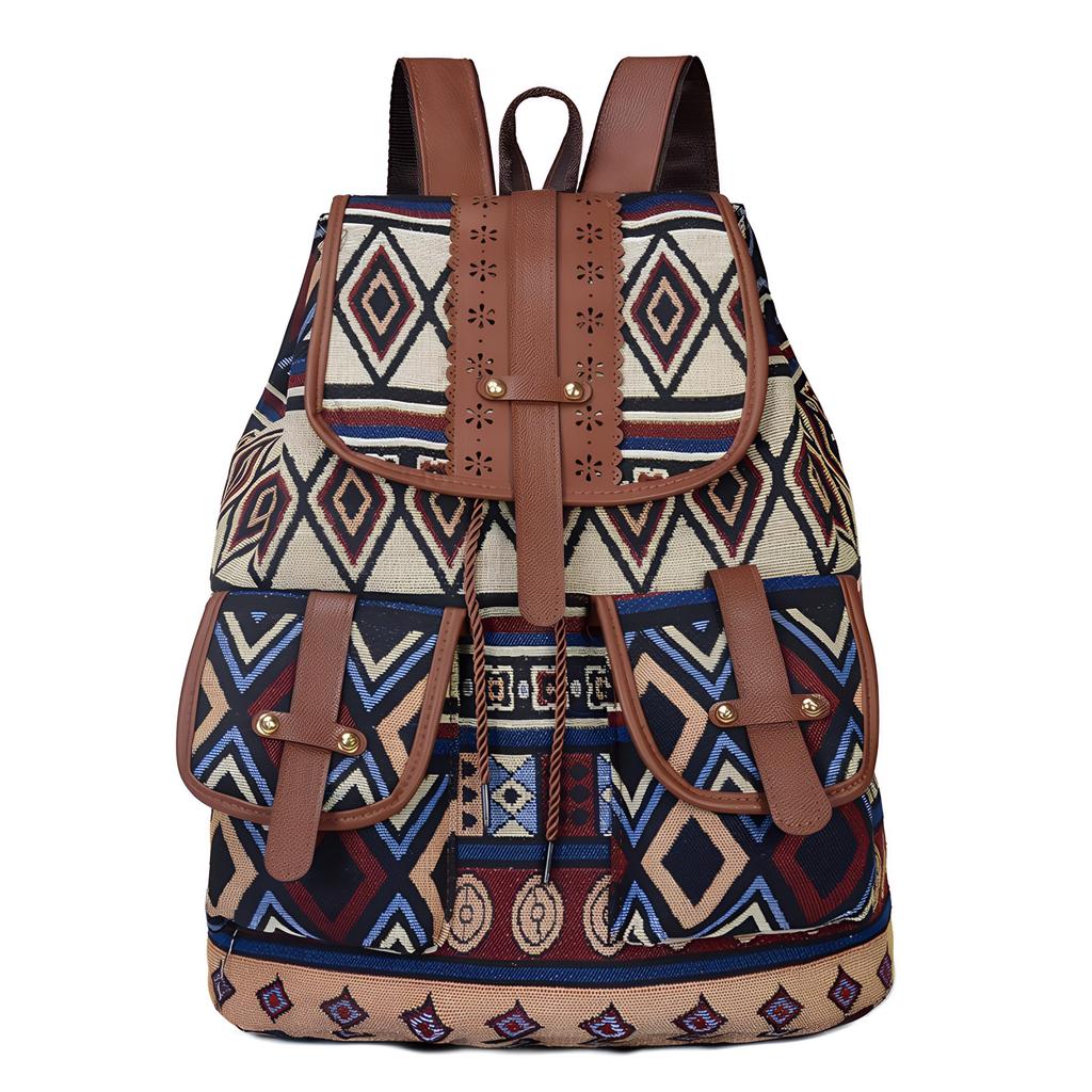 Rucksack im Ethno-Stil mit Retro-Muster Canvas Damen-Tasche Modisch und personalisiert Reise-Kordelzug Kleiner Rucksack KTY