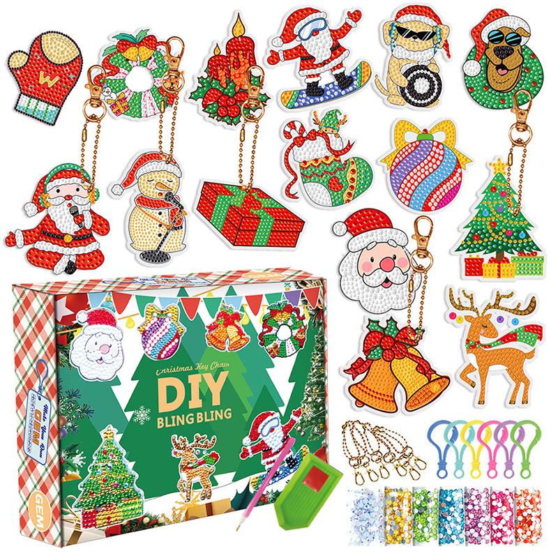 Weihnachts-Überraschungsbox Diamantmalerei DIY Punkt Diamant Schlüsselanhänger Anhänger Acryl Kinder Handgemachte Diamantmalerei