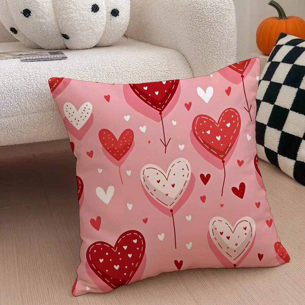 Valentines Day Gift with Heartshaped Pattern Cushion Cover Throw Pillow Cover Hidden Button Durable Polyester Chair Cushion