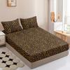 3pcs Gold Leopard Print Bed Sheet Set (1 Fitted Sheet + 2 Pillowcases), for Dorm & Bedroom, Single/Double Bed