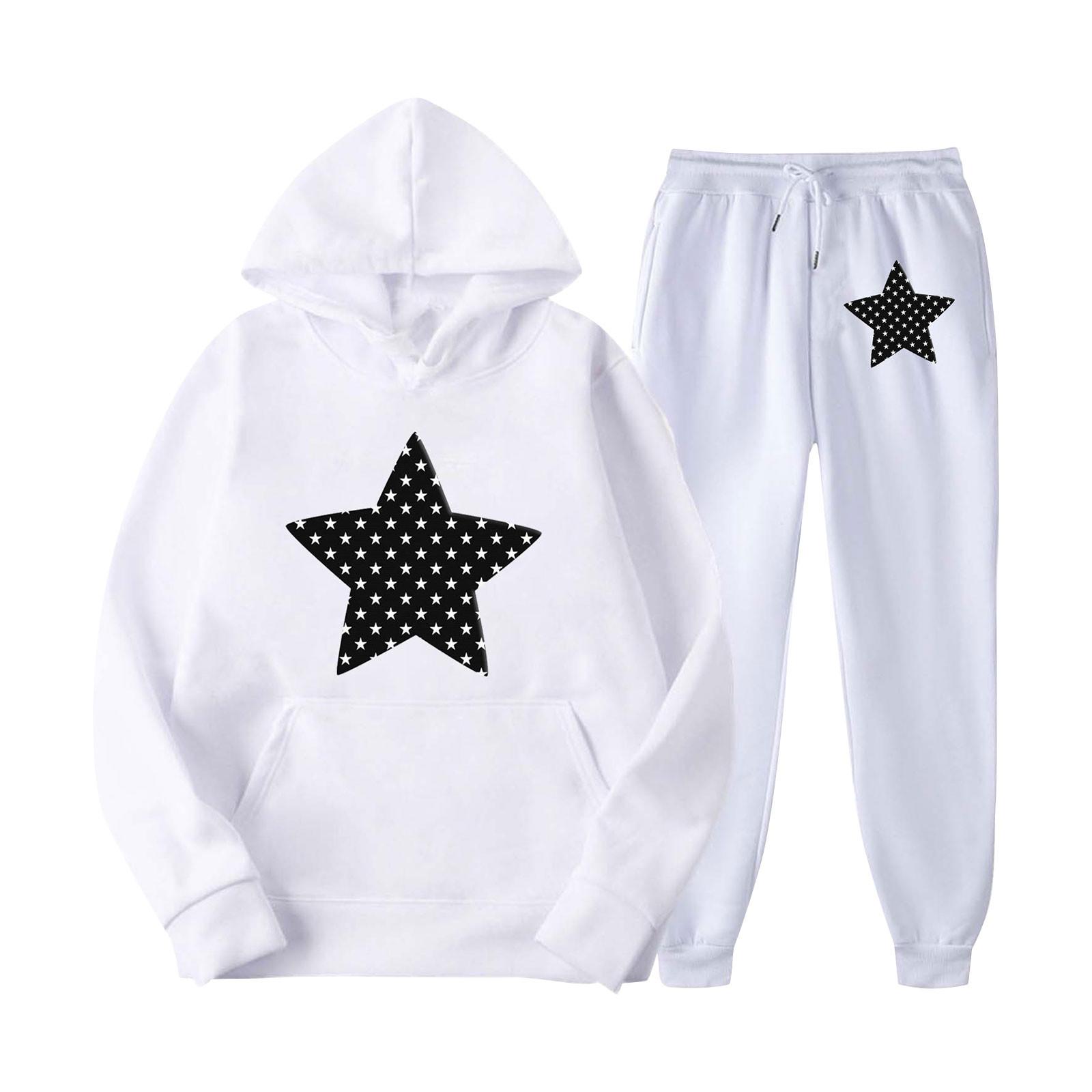 

Мужской спортивный костюм с капюшоном, унисекс, двухсекционная одежда для бега, пуловер с длинными рукавами, толстовки с капюшоном + комплект спортивных штанов XL белый