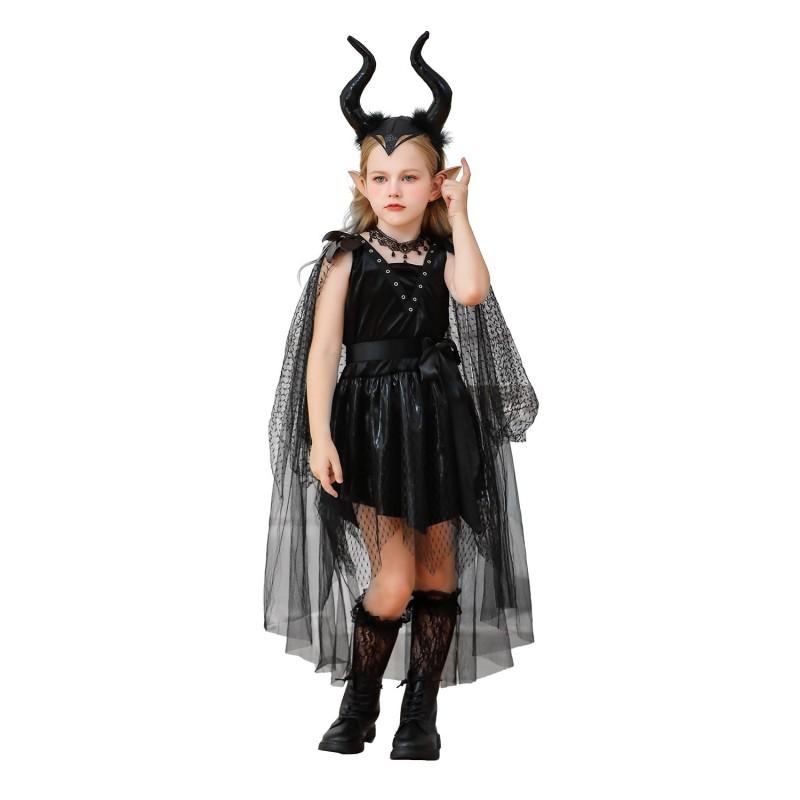 Halloween Witch Costume Kids Girls Vampire Demon Dress Stage Performance Party