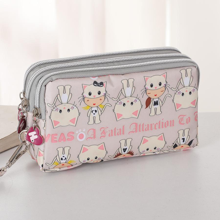 Three-layer Zipper Short Mobile Phone Bag Fashion Hand Makeup WOMEN S Bag Portable Change Waterproof Multi-layer Pocket Bag