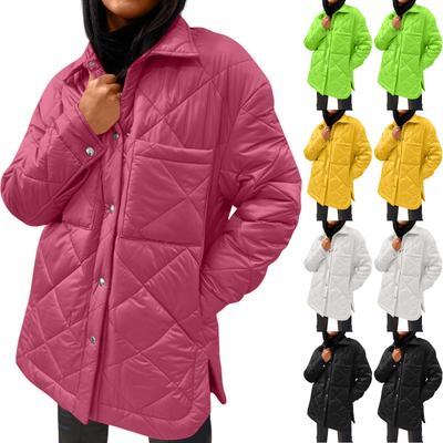 Women's Loose Casual Solid Color Medium Long Diamond Down Cotton Jacket, Bread Jacket