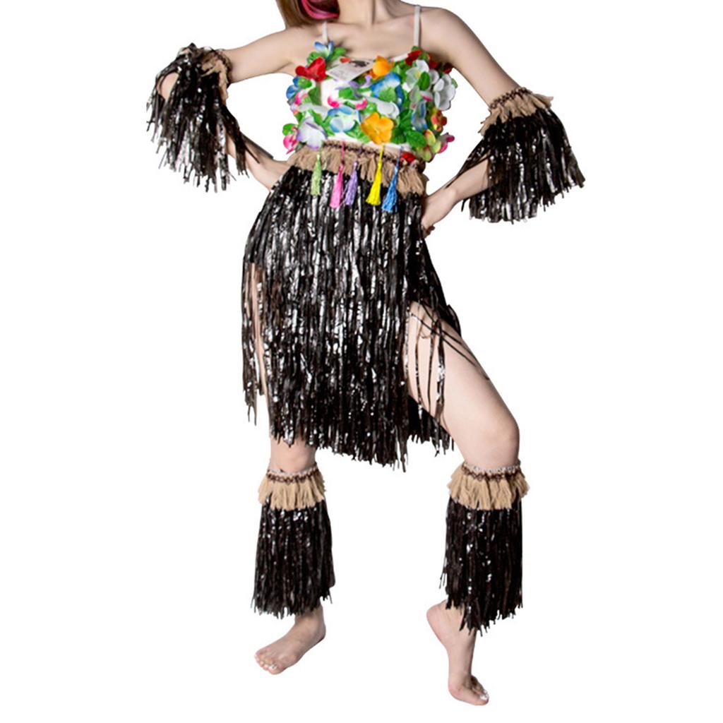 Hawaiian Grass Skirt Costume Set Adults Hawaiian Elastic Skirt Decorations for Luau Party Dress Beach Celebration Carnival