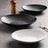 Black and White Frosted Stone Patterned Ceramic Bowl, Fruit Salad Bowl, Irregular Tableware, Oval Soup Plate, Pasta Bowl