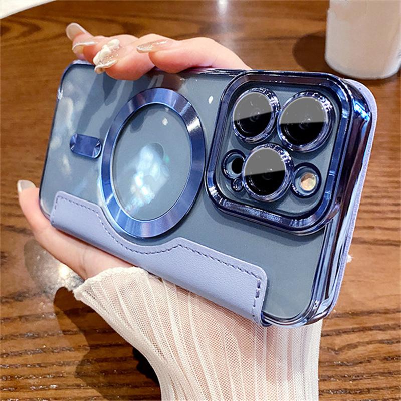 

Модный кожаный чехол Magsafe для iPhone 15 14 12 13 Pro Max с магнитной беспроводной зарядкой, прозрачный силиконовый чехол для Samsung S24 S23 S22 Ultra iPhone 15 синий