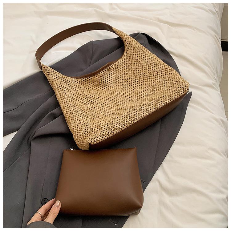 Retro Woven Straw Bag Summer New Large Capacity Shoulder Armpit Bag Vacation Wind Beach Bag Woven Straw Tote Bag for Women