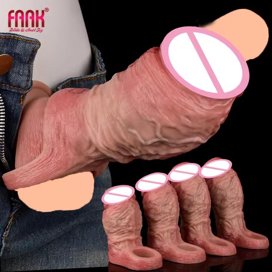 Gerçekçi Penis Kılıfı Boyut S M L XL Silikon Açık Uçlu Sik Kılıfı Yüzük Gerçekçi Oyuk Dildo Seks Oyuncağı Sik Büyütme