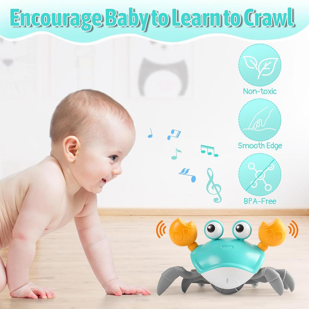 Crawling Crab Baby Toy, Tummy Time Toy for Infant 3 6 9 12 18 24 Month, Walking Dancing Interactive Sensory Crab with Light Music, Birthday Gift for