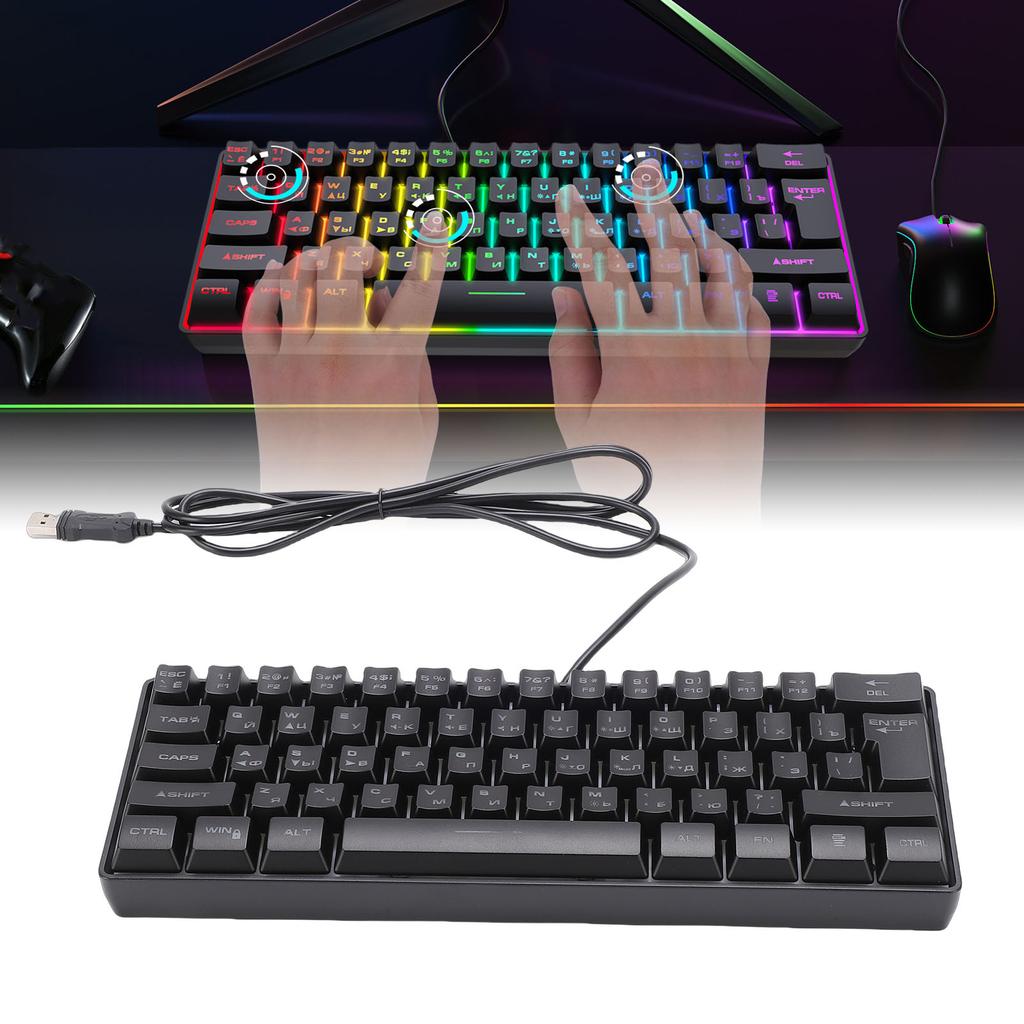 Russische Mechanische Gaming-Tastatur 61 Tasten Kompakt RGB Kabelgebunden Russisch Englisch Tastatur für Arbeit Geschäftsreise