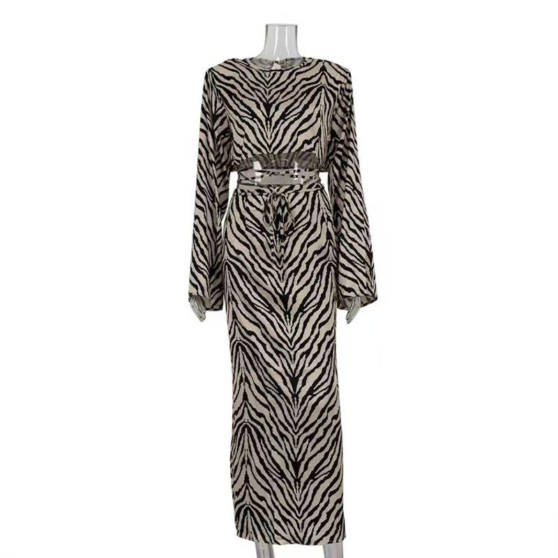 

Модный укороченный топ с принтом зебры, юбка «рыбий хвост», комплект из двух предметов, комплект в полоску из топа и юбки Khaki L