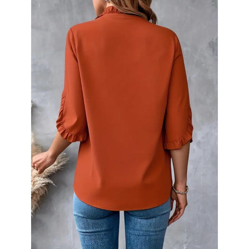 JKASHDK Mote Dame Casual Sommer Vår Ensfarget Trykk Kortermet V-hals Bluser & Skjorter