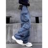 Amerikanische Retro High Waist Elastischer Bund Gerades Bein Mehrere Taschen Arbeitshose Damen Frühling und Herbst Neu Weiche Jeans