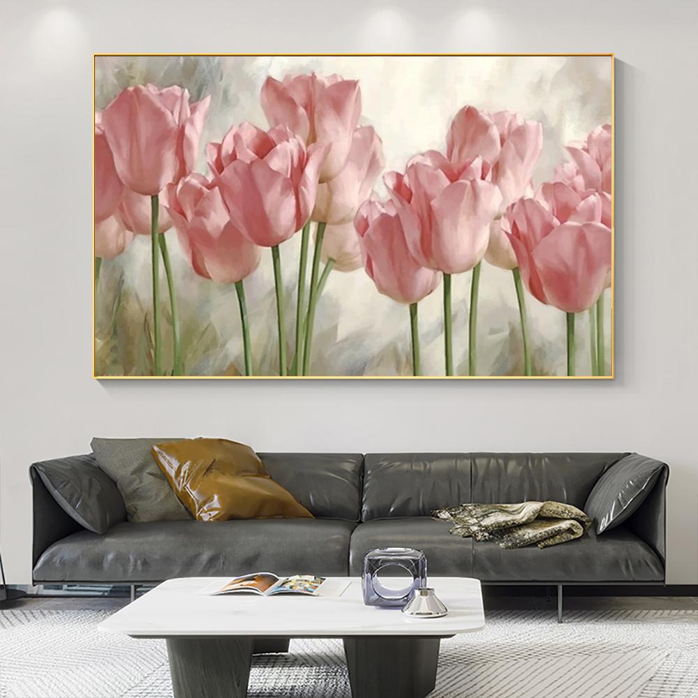 Minimalist Pink Tulip Flowers Canvas Painting Nordic Posters Prints Artwork Wall Art Pictures For Living Room Bedroom Home Decor