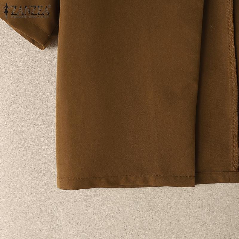 ZANZEA Women Casual Round Neck Short Sleeve Thin Cardigan Tops