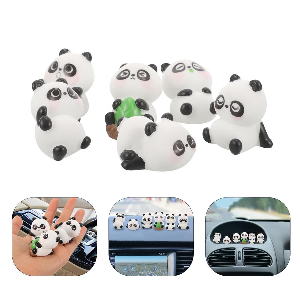 Veemoon Car Figurine Panda Cute Stylish Interior Dashboard Decoration Car Decoration Mini Tabletop Set of 6