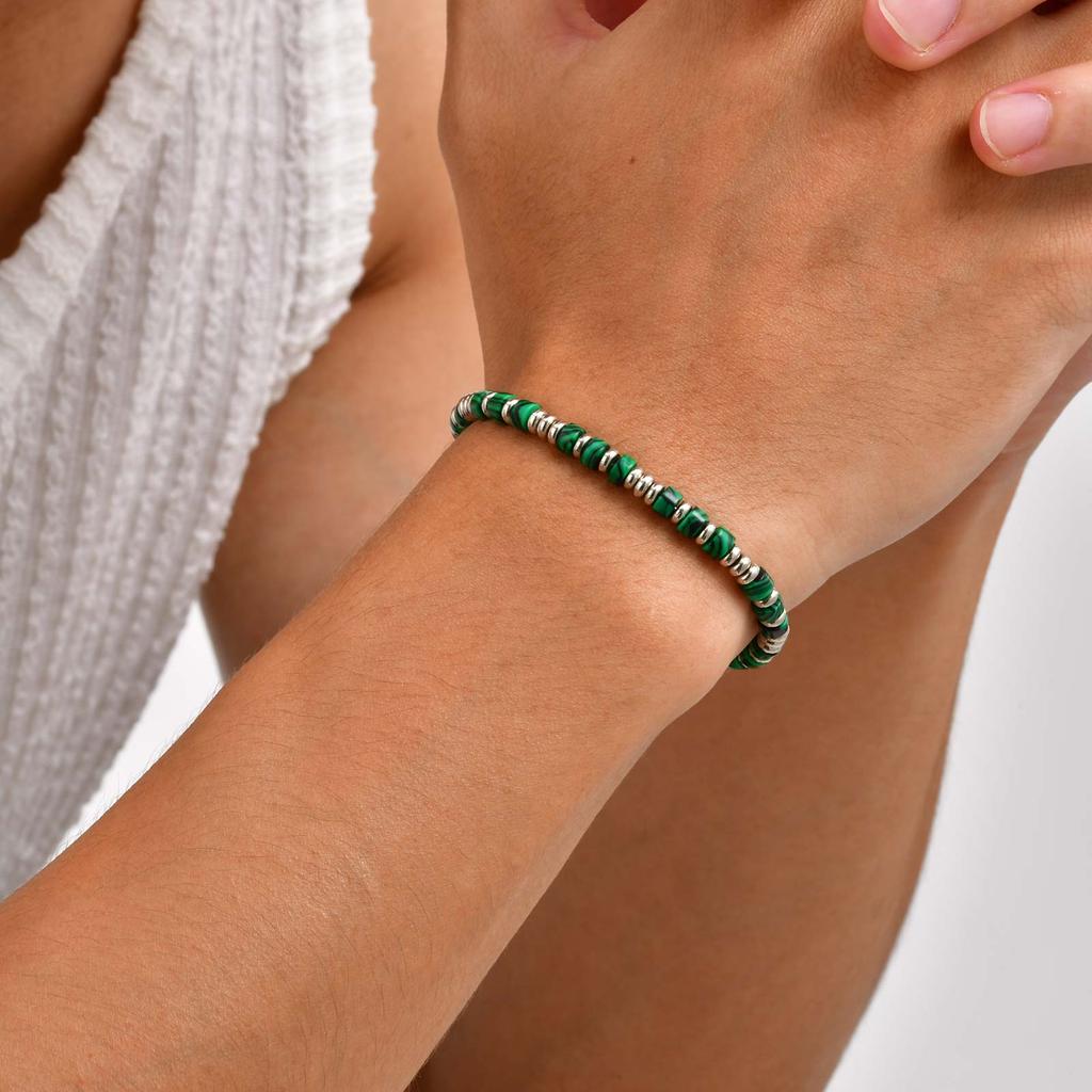 Vintage Classic Natural Stone Bracelet, Adjustable Stainless Steel Beaded Chain Bracelet, Fashion Jewelry Gift for Men Boys