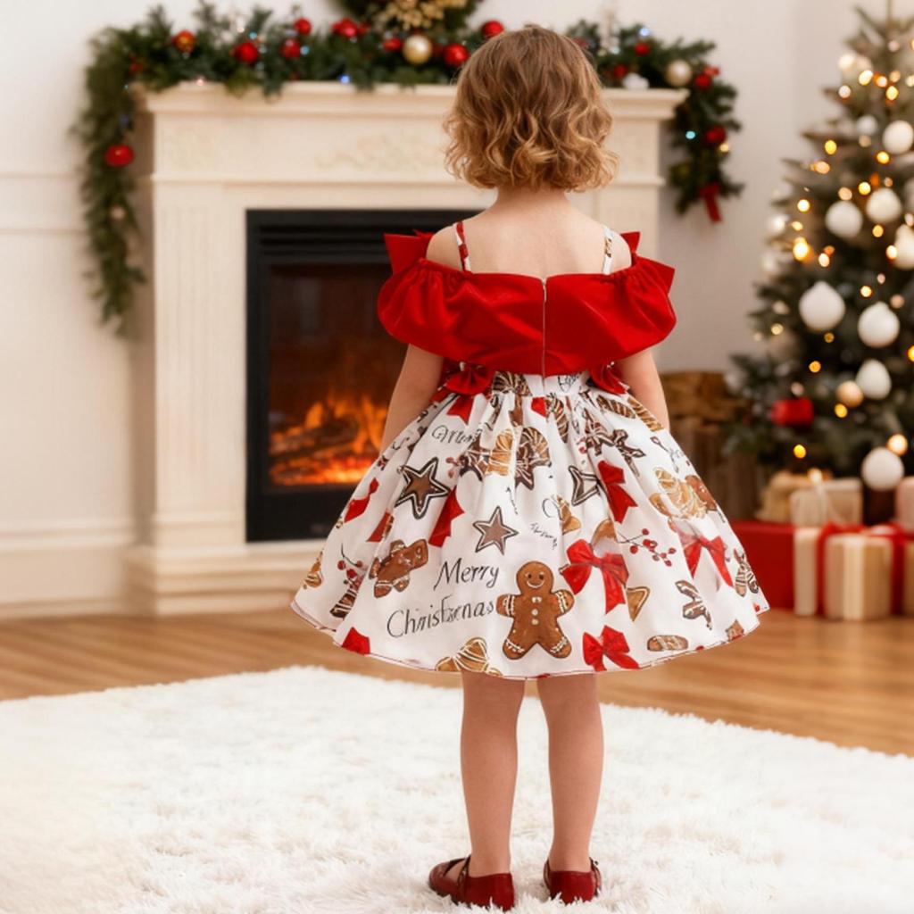 Rotes Weihnachtsprinzessinnenkleid mit Schleife und bauschigem Rock für Festivalauftritte