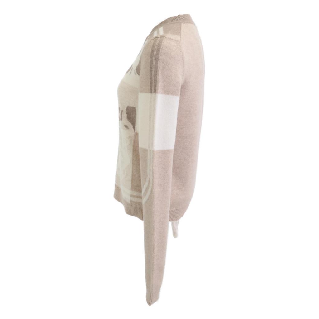 HERMES Brides de Gala/Brid de Gala Beige x Ivory Cashmere Crew Neck Long Sleeve Knit Pullover tops 36 Beige x IvoryUsed