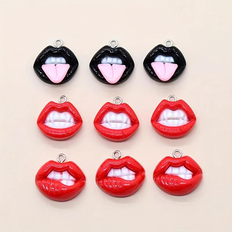 6-piece fun and sexy red lip resin pendant set - hip-hop style pendant, suitable for DIY earrings, keychains, and jewelry making