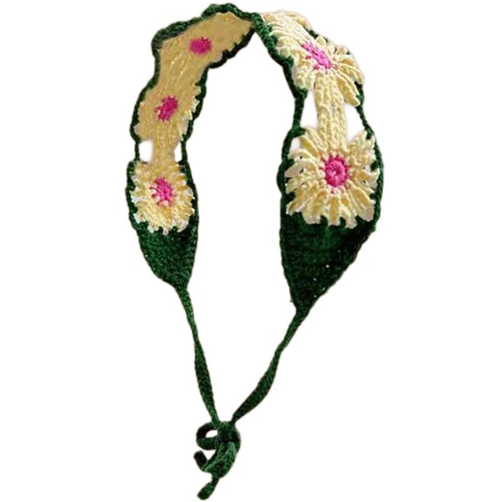 

Vacation Flower Headscarf for Street Snap Crochet Hair Scarf Spring Decorative Headpiece Holiday Headwrap for Casual жёлтый/зелёный