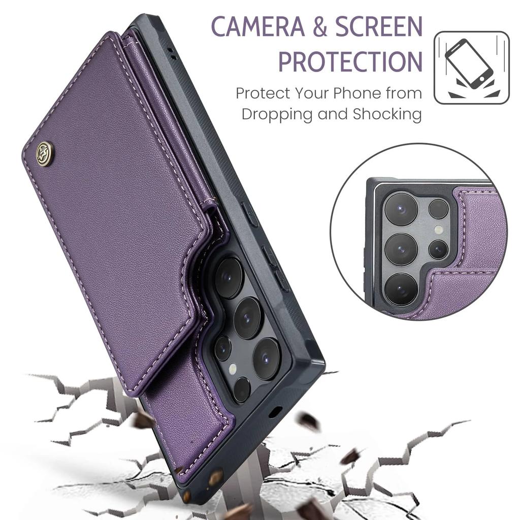 Für Samsung Galaxy S25 Ultra S25 Plus S25 Hülle mit Kartenhalter, Brieftaschen-Hülle RFID-Blockierend, Langlebige Leder-Ständer-Handyhülle
