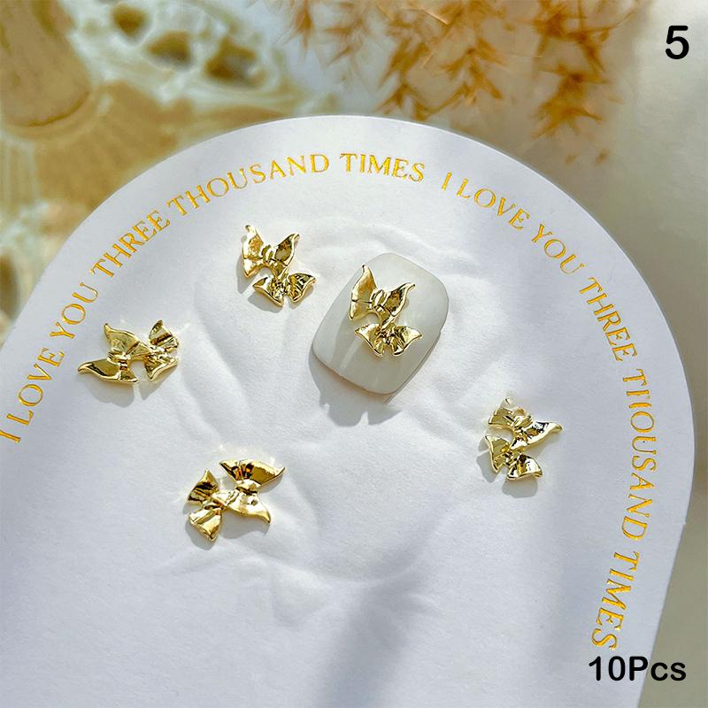10Pcs 3D Bow Tie Ribbon Shaped Alloy Nail Accessories Gold Multi-Designs Nail Art Jewelry  Decorations Manicure Charm