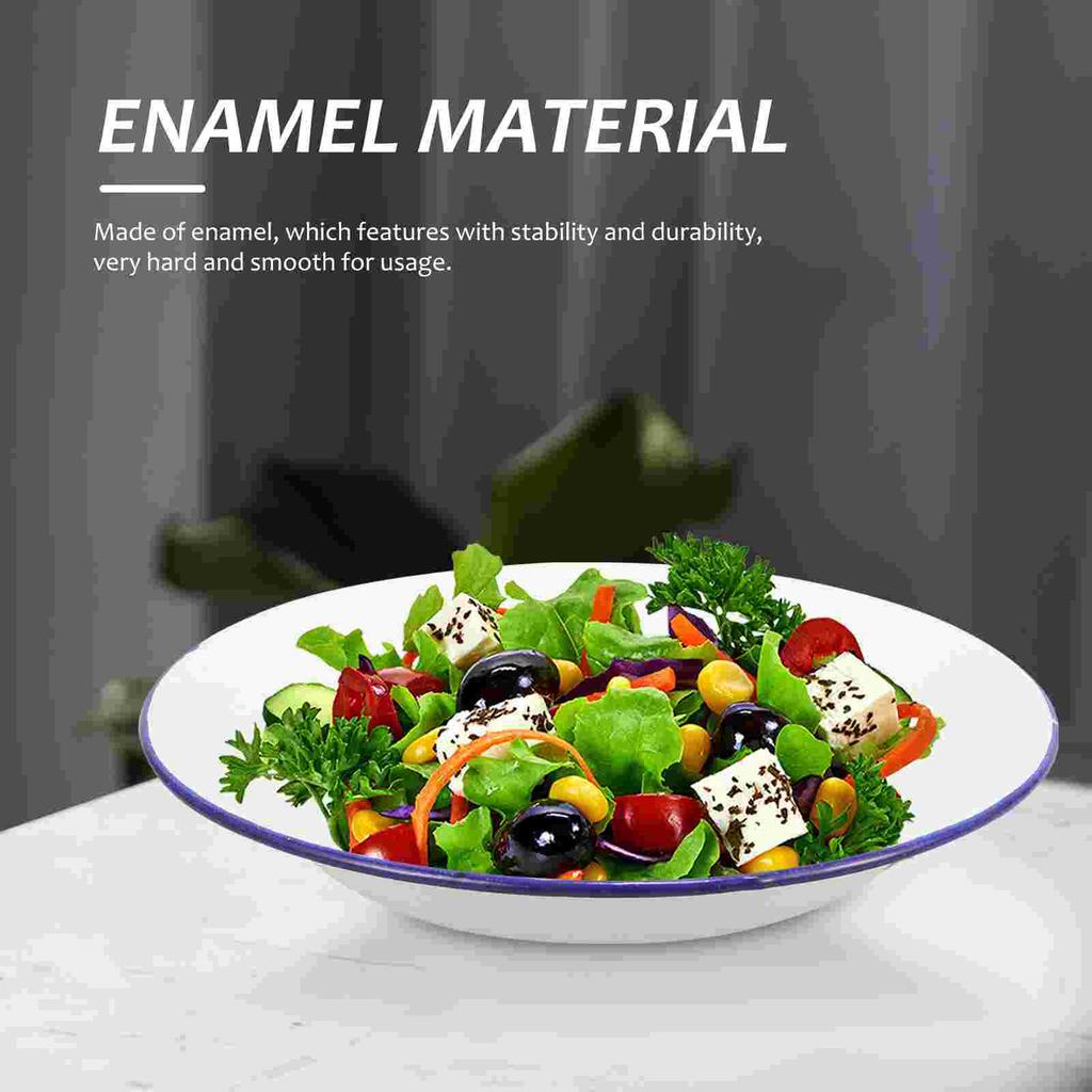 4Pcs Enamel Camping Dishes Plate Pasta Hotel Dessert Enamelware Oven Tray Unbreakable Dinner Serving Platter Tray Salad Plates