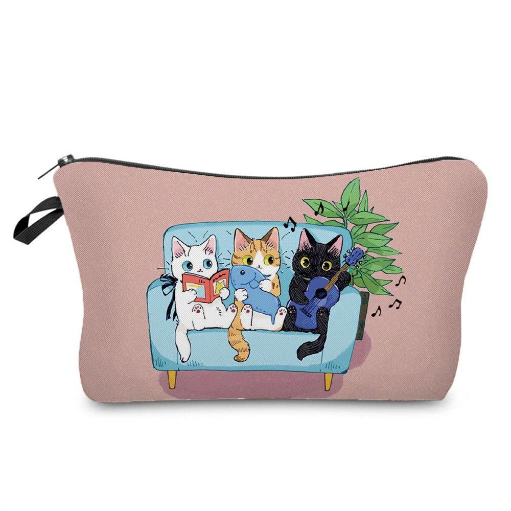 Women Cat Print Cosmetic Bag Toiletries Organize Travel Storage Case KTB