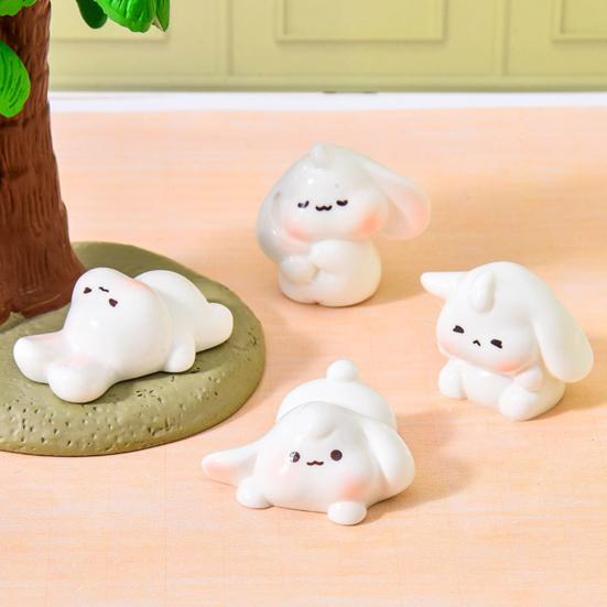 Mini Rabbit Figurines Cartoon Bunny Miniature Figures Tiny Resin Animal Fairy Garden Ornaments for Dollhouse DIY Micro Landscape
