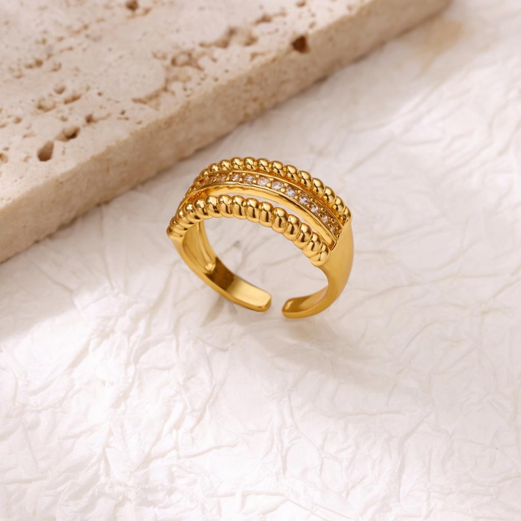 Luxuriöse vergoldete Edelstahl Geometrie Ringe für Damen Herren Offener verstellbarer Charm Fingerring Hochzeitsparty Mode Zirkon