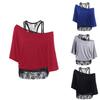 Size Plus Women Loose Vest Lace Stitching Oblique Collar Bat Tshirt Fashion