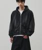 Alyss [Renewal] Plain Pigment Crop Zip-Up Hoodie [Washed Black]