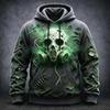 Felpa con cappuccio da uomo Maschera antigas tossico Teschio Fumo verde Texture di corrosione Stampa completa Tasca con coulisse Buio Orrore Halloween Pullover