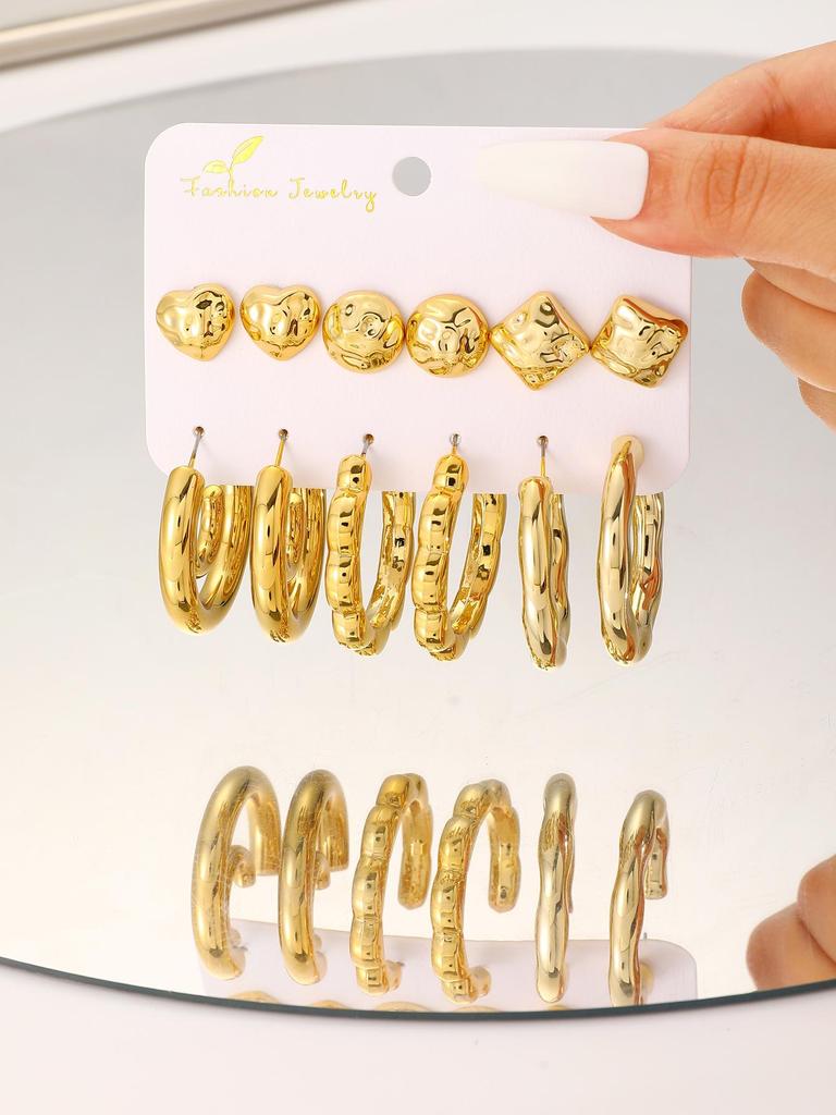 Elegant Geometric Gold Circle Earrings Set - Bold, Creative Design