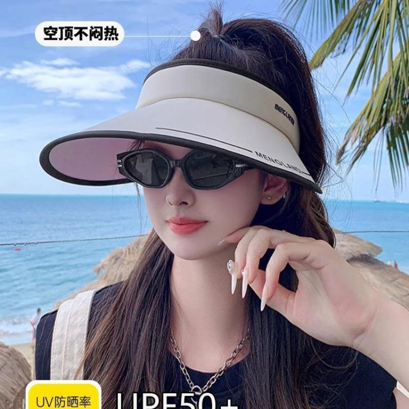 Empty Top Sunscreen Hat Women's Summer New Anti-purple Line Enlarged Brim Cycling Sun Hat Ice Silk Sun Hat