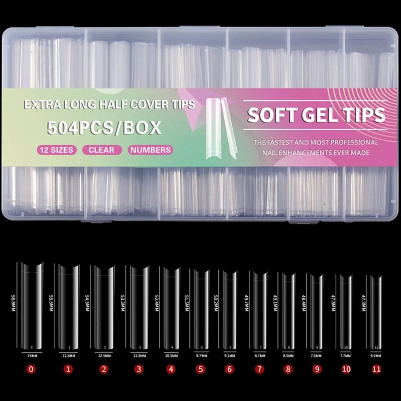 504x Clear Nail Tips for Acrylic Nails Extra Long Full Cover Tips Ballerinas False Nails Soft Gels Tips Nail Supplies