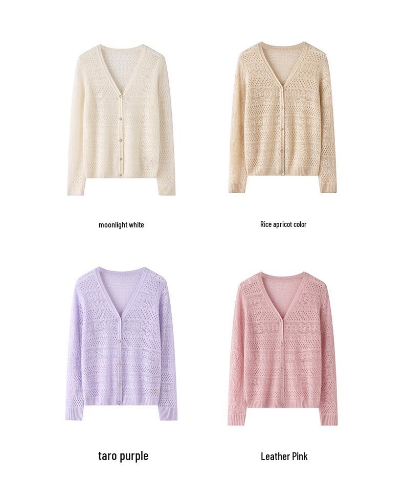 Elegant Women's Cashmere V-neck Cardigan with Hollow Out Design for Autumn/Winter