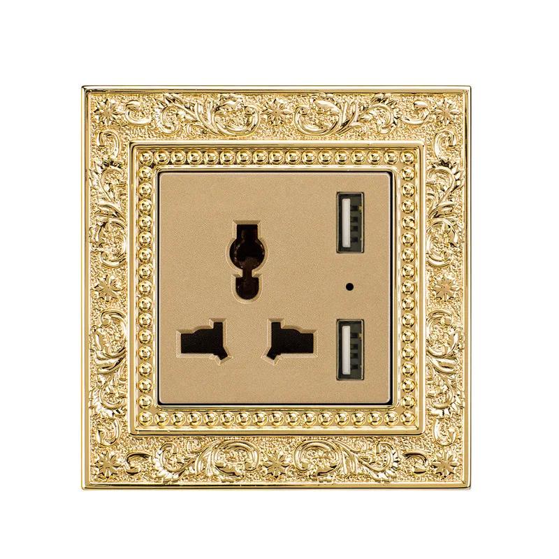 Luxury Vintage Push Button Switch 1/2/3/Gang 2Way,EU France Standard Copper Wall socket,Universal Light Home Switch Power Outlet