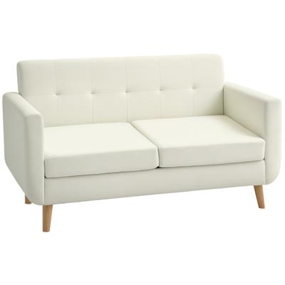 2-Seater Sofa Upholstered In Linen with Armrests and Wooden Legs Load 250 Kg for Bedroom Office Cream
