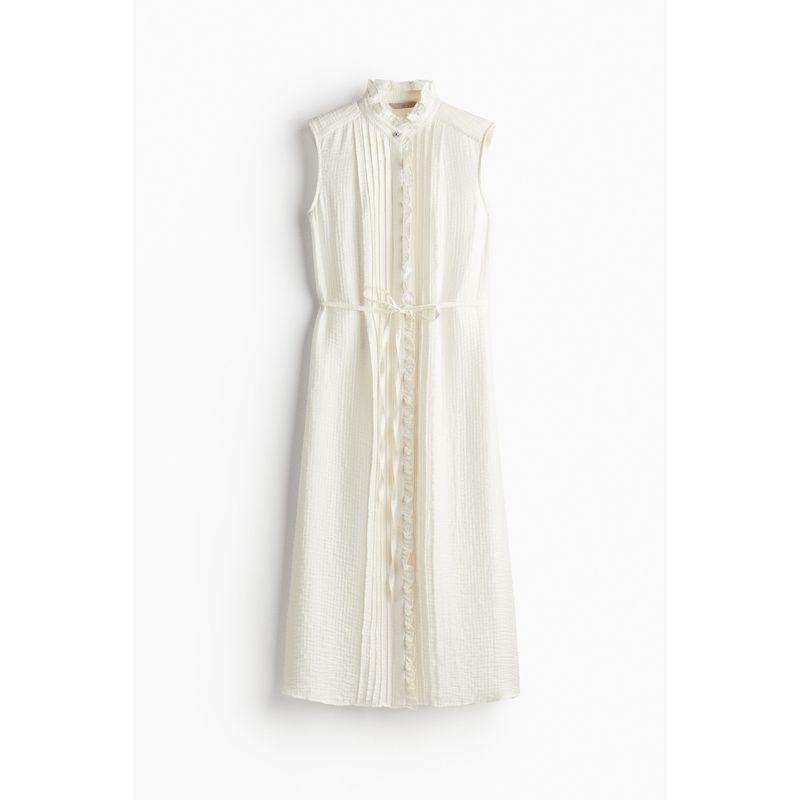 

HM Women s Vest Camisole Dress Summer Comfort and Casual Minimalist Pleated Cotton Fine Cloth Dress 1236789 White 170/104(L)